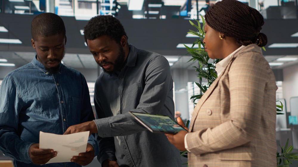 Professionals collaborating during a business consultation
